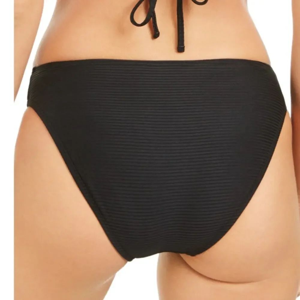 Hula Honey BLACK Rib Hipster Bikini Swim Bottom Sm